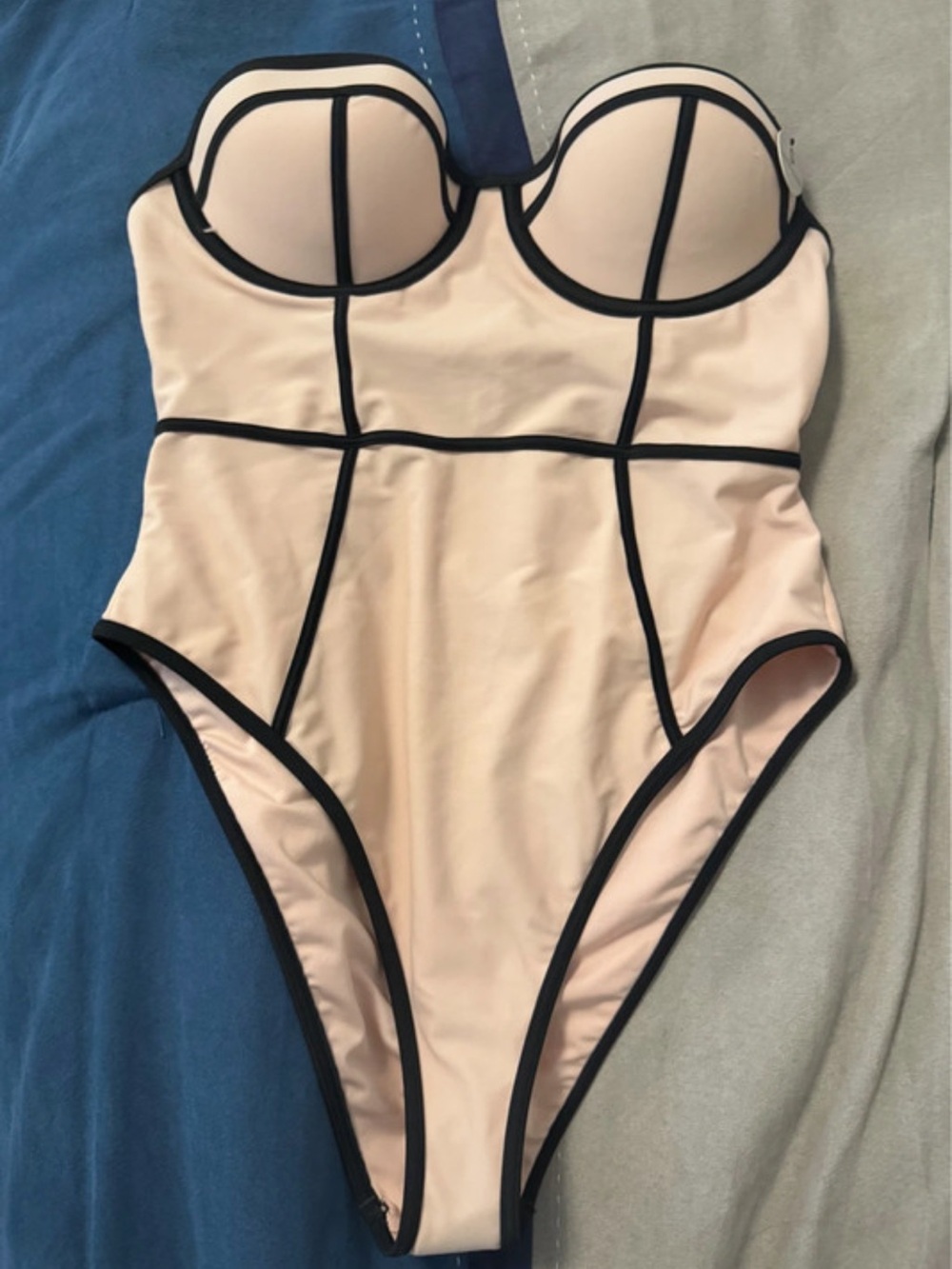 Forever 21 Pale Pink One-Piece with Black Piping